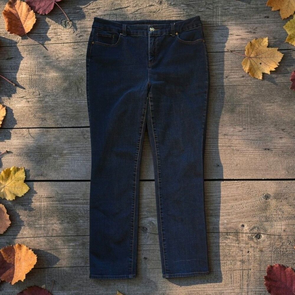 Chico’s Womens 10R Girlfriend So Slimming Slim Leg Jeans stretch dark wash denim